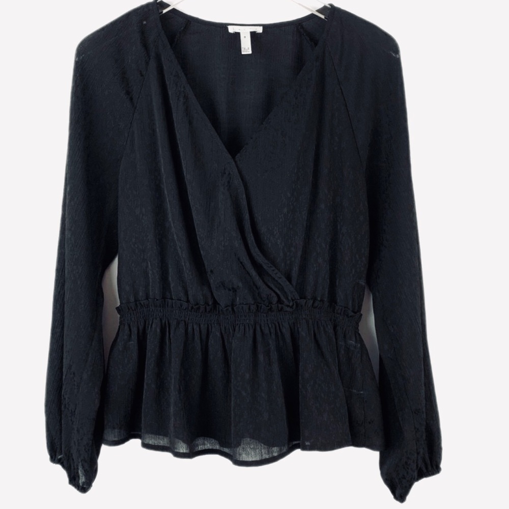 M Leith Black Wrap Peplum Top with Elastic Waist